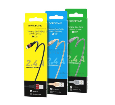 Кабель USB to Lightning Borofone BX21 Outstanding, 1.0м, 2.4A, золотой