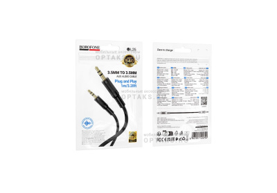 Кабель AUX, Jack 3,5mm(f)-Jack 3,5mm(f) Borofone BL25, Nice, 1m, черный