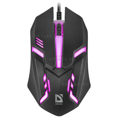 Мышь игровая, DEFENDER Hit MB-550, USB, 7 цветов, 3 кнопки, 1200dpi, черный